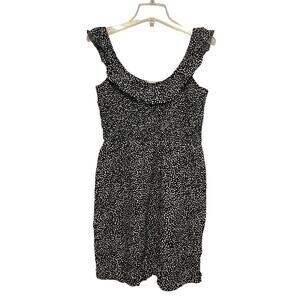 NWT LOFT Outlet Polka Dot Sleeveless Flutter Strap Size Small Smocked Mini Black